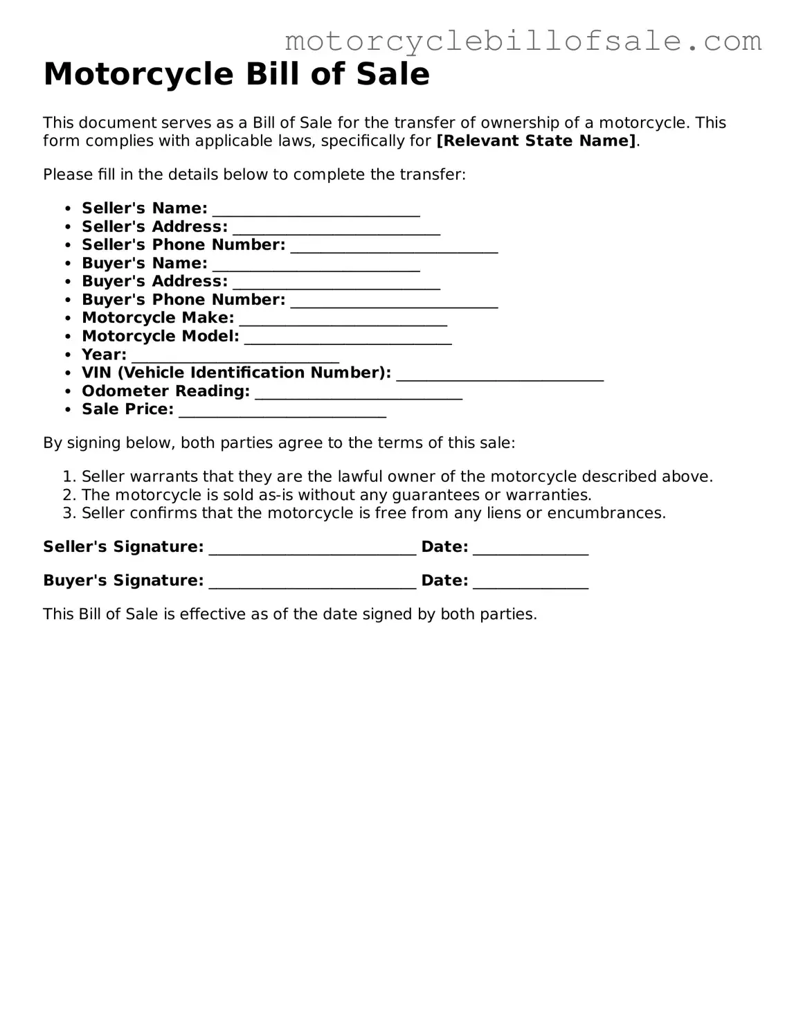 Attorney-Approved Motorcycle Bill of Sale Form